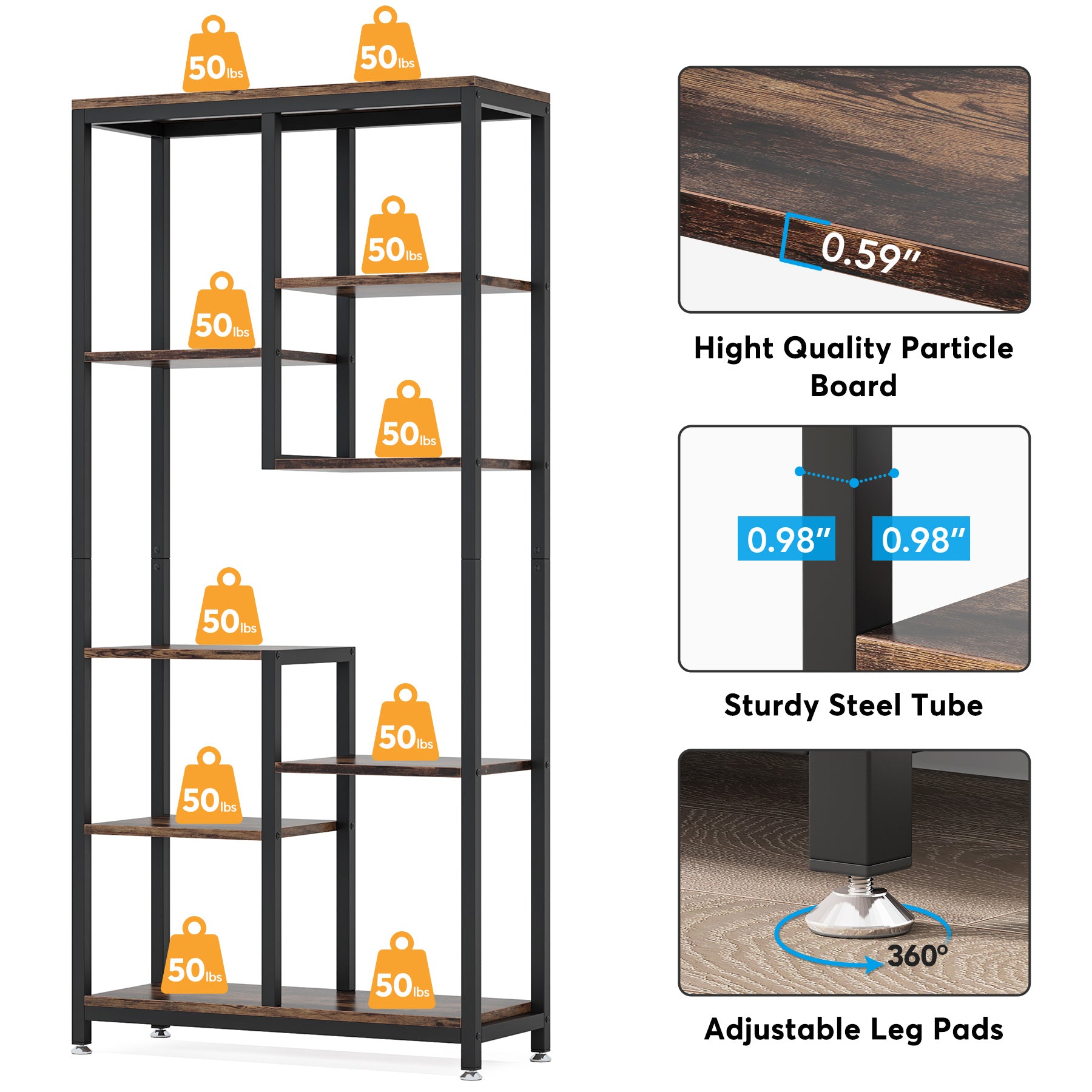 69.2" Bookshelf Industrial Bookcase